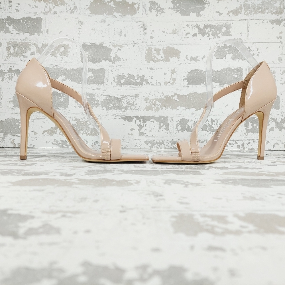 New Calvin Klein Tracy Tan Patent Square Toe Heeled Sandals F248 - Picture 7 of 13